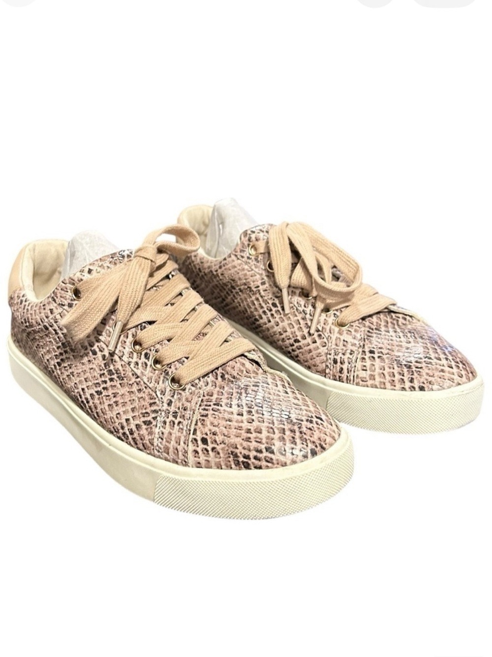 SAM EDELMAN Snakeskin Faux Leather Low Top Sneakers Lace Closure Women’s 7 VGC